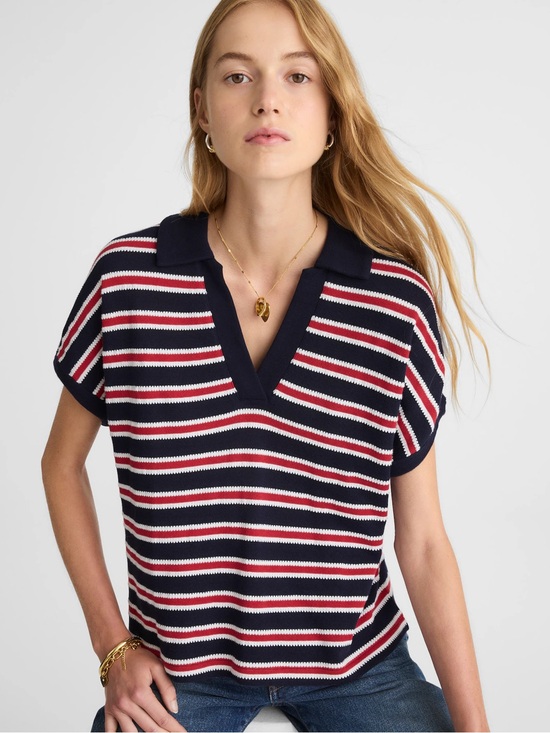 Madewell Tops - Madewell Relaxed V-Neck Polo Shirt in Stripe Size M